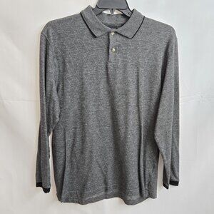 VINTAGE LARGE GEORGE GREY ARGYLE LONG SLEEVE POLO ACADEMIA STRETCH